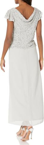 J Kara Women's Petite Long Beaded Cowl Neck Flutter Sleeve Gown in Saudi Arabia
