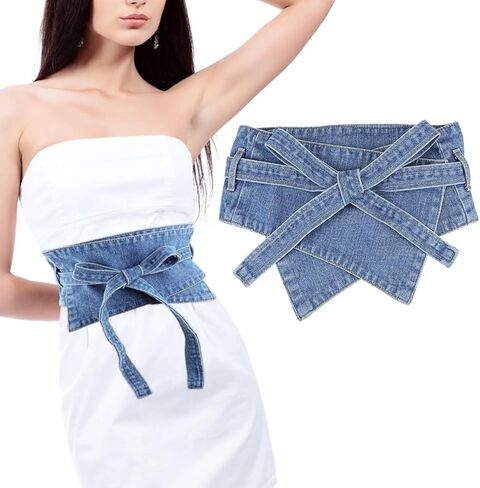 حزام دينيم للسيدات، حزام خصر عريض كاجوال عتيق، حزام مزخرف لتنورة قميص السيدات مع حزام ضيق، اكسسوار فستان نسائي، ازرق، M, أزرق in Kuwait