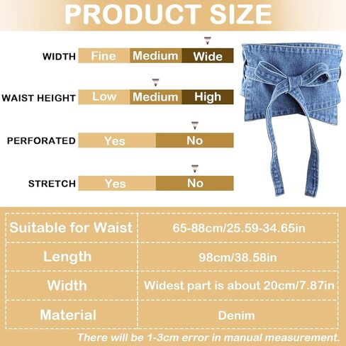 حزام دينيم للسيدات، حزام خصر عريض كاجوال عتيق، حزام مزخرف لتنورة قميص السيدات مع حزام ضيق، اكسسوار فستان نسائي، ازرق، M, أزرق in Kuwait