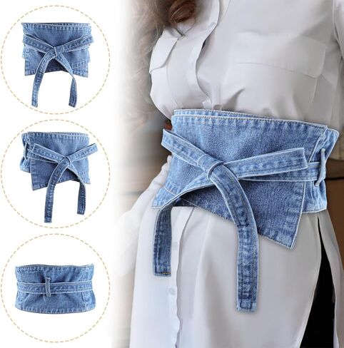 حزام دينيم للسيدات، حزام خصر عريض كاجوال عتيق، حزام مزخرف لتنورة قميص السيدات مع حزام ضيق، اكسسوار فستان نسائي، ازرق، M, أزرق in Kuwait