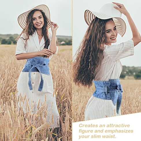 حزام دينيم للسيدات، حزام خصر عريض كاجوال عتيق، حزام مزخرف لتنورة قميص السيدات مع حزام ضيق، اكسسوار فستان نسائي، ازرق، M, أزرق in Kuwait