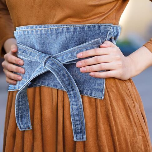 حزام دينيم للسيدات، حزام خصر عريض كاجوال عتيق، حزام مزخرف لتنورة قميص السيدات مع حزام ضيق، اكسسوار فستان نسائي، ازرق، M, أزرق in Kuwait