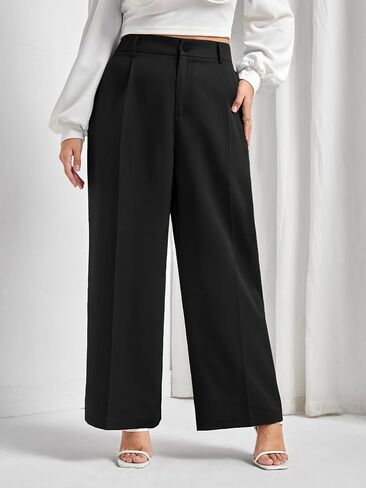 MakeMeChic Women's Plus Size Casual High Waisted Zip Up Loose Trousers Wide Leg Work Office Dressy Pants in Saudi Arabia