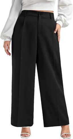 MakeMeChic Women's Plus Size Casual High Waisted Zip Up Loose Trousers Wide Leg Work Office Dressy Pants in Saudi Arabia
