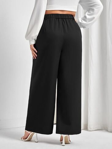 MakeMeChic Women's Plus Size Casual High Waisted Zip Up Loose Trousers Wide Leg Work Office Dressy Pants in Saudi Arabia