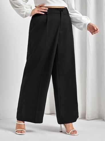 MakeMeChic Women's Plus Size Casual High Waisted Zip Up Loose Trousers Wide Leg Work Office Dressy Pants in Saudi Arabia