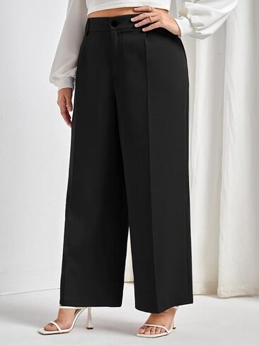 MakeMeChic Women's Plus Size Casual High Waisted Zip Up Loose Trousers Wide Leg Work Office Dressy Pants in Saudi Arabia