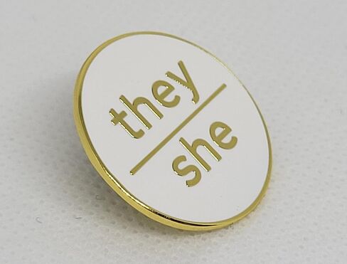 They She Pronoun Pin White & Gold Hard Enamel Pronoun Button | Lowercase Modern Minimalist Pronoun Pn in Saudi Arabia