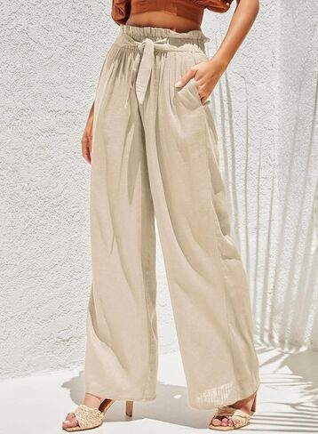 Dokotoo Casual Wide Leg Pants for Women Elastic High Waist Tie Solid Lounge Pants with Pockets in Saudi Arabia