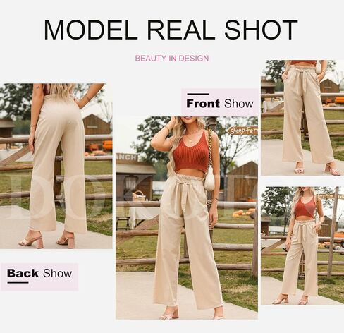 Dokotoo Casual Wide Leg Pants for Women Elastic High Waist Tie Solid Lounge Pants with Pockets in Saudi Arabia