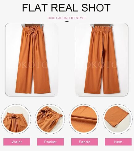 Dokotoo Casual Wide Leg Pants for Women Elastic High Waist Tie Solid Lounge Pants with Pockets in Saudi Arabia