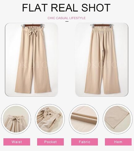 Dokotoo Casual Wide Leg Pants for Women Elastic High Waist Tie Solid Lounge Pants with Pockets in Saudi Arabia