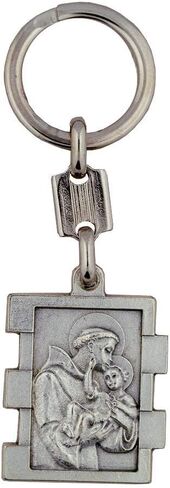 Saint Anthony Keychain | Silver-Tone Metal | Patron Saint of Lost Things | Great Catholic Gift for First Holy Communion and Confirmation | Christian Keyring Accessory | Made in Italy in Saudi Arabia
