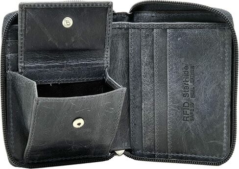 Mens Designer Full Zip Around Distressed Hunter Real Leather Billfold Wallet 720 Black in Saudi Arabia