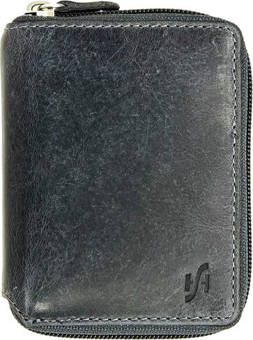Mens Designer Full Zip Around Distressed Hunter Real Leather Billfold Wallet 720 Black in Saudi Arabia