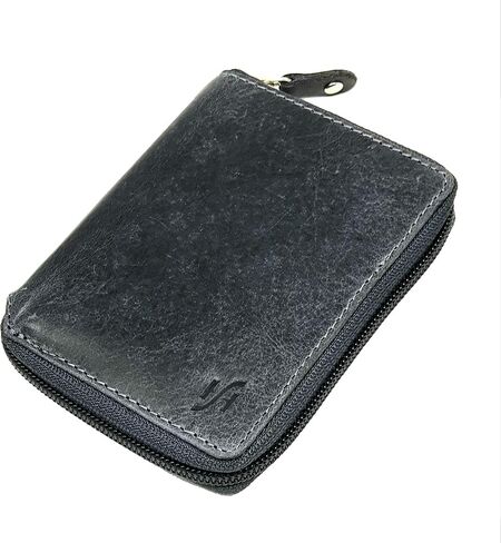 Mens Designer Full Zip Around Distressed Hunter Real Leather Billfold Wallet 720 Black in Saudi Arabia