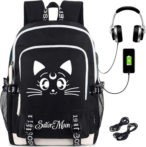 روفاتايد شنطة ظهر مضيئة للابتوب بتصميم انيمي سايلور مون مع منفذ شحن USB ومنفذ سماعة راس, سيلور مون ايه, كلاسيك in Kuwait
