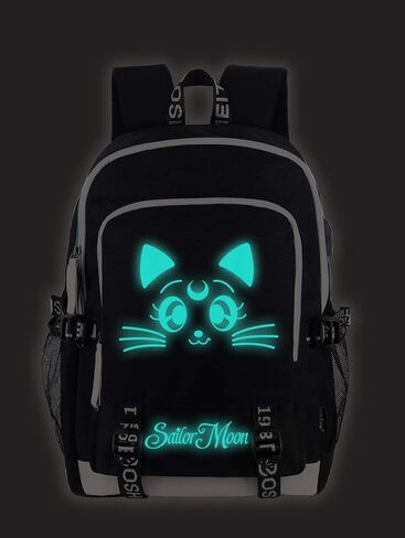 روفاتايد شنطة ظهر مضيئة للابتوب بتصميم انيمي سايلور مون مع منفذ شحن USB ومنفذ سماعة راس, سيلور مون ايه, كلاسيك in Kuwait
