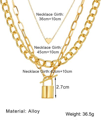 Xerling Boho Layered Necklaces for Women Gold Chunky Chain Choker Heart Lock Pendant Cuban Link Necklace in Saudi Arabia