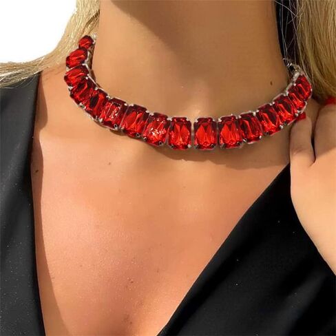 Xerling Wedding Statement Blue Crystal Choker Necklaces for Women Brides Bling Rhinestone Multicolor Chain Large Crystals Pendant Choker Collar Jewelry Necklaces (Blue) in Saudi Arabia