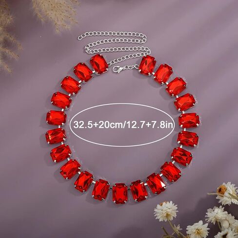 Xerling Wedding Statement Blue Crystal Choker Necklaces for Women Brides Bling Rhinestone Multicolor Chain Large Crystals Pendant Choker Collar Jewelry Necklaces (Blue) in Saudi Arabia