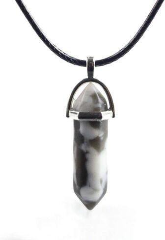 Anglacesmade Bullet Shape Gemstone Choker Necklace Hexagonal Pointed Reiki Chakra Pendant Leather Necklace Bohemian Jewelry for Women and Girls in Kuwait
