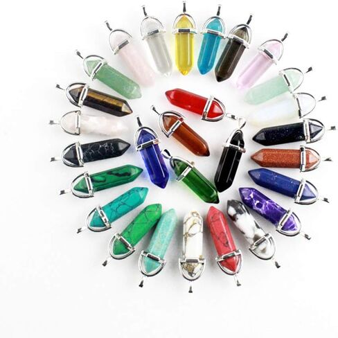 Anglacesmade Bullet Shape Gemstone Choker Necklace Hexagonal Pointed Reiki Chakra Pendant Leather Necklace Bohemian Jewelry for Women and Girls in Kuwait