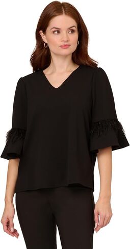 Adrianna Papell womens V-neck Elbow Sleeve to W/Ruffle & Feather Trim V-neck Elbow Sleeve to W/Ruffle & Feather Trim in Saudi Arabia