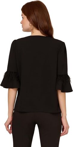 Adrianna Papell womens V-neck Elbow Sleeve to W/Ruffle & Feather Trim V-neck Elbow Sleeve to W/Ruffle & Feather Trim in Saudi Arabia