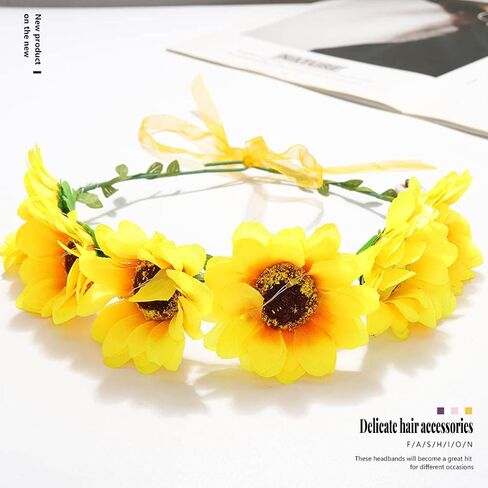 عصابة رأس على شكل زهرة LED من Werhonton تضيء إكسسوارات شعر عباد الشمس لمهرجانات النساء والفتيات (عبوة من 1) (أصفر) in Kuwait