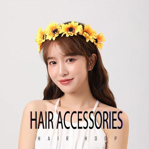 عصابة رأس على شكل زهرة LED من Werhonton تضيء إكسسوارات شعر عباد الشمس لمهرجانات النساء والفتيات (عبوة من 1) (أصفر) in Kuwait