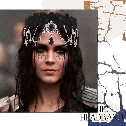 GORTIN Gothic Forehead Chain Lolita Black Lace Hair Band Sequins Vampire Headdress Head Chain Hallowee Rhinestones Headpiece Festival Costume Headband Hair Accessories for Women and Girls in Saudi Arabia