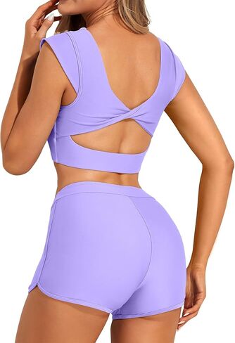 XUNYU مجموعة البكيني عالية الخصر للنساء ملابس السباحة التغطية الكاملة 2 قطعة ملابس السباحة مع السراويل تويست انقطاع Tankini in Kuwait