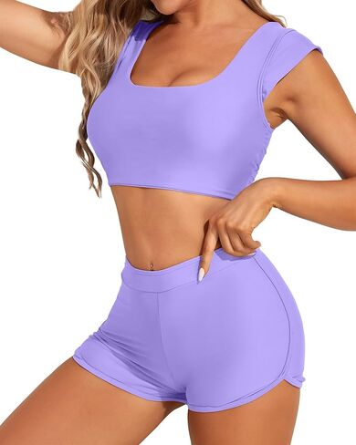 XUNYU مجموعة البكيني عالية الخصر للنساء ملابس السباحة التغطية الكاملة 2 قطعة ملابس السباحة مع السراويل تويست انقطاع Tankini in Kuwait