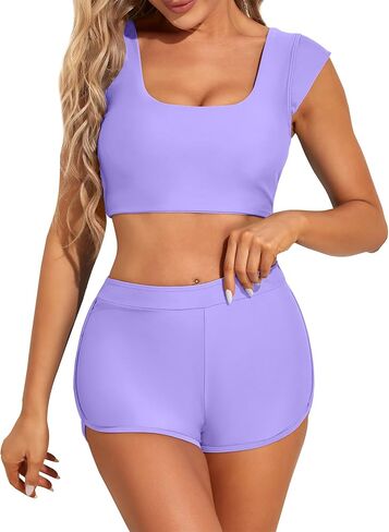 XUNYU مجموعة البكيني عالية الخصر للنساء ملابس السباحة التغطية الكاملة 2 قطعة ملابس السباحة مع السراويل تويست انقطاع Tankini in Kuwait