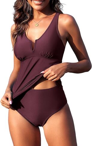 ZAFUL 2024 بِدل السباحة للنساء Tankini البطن تحكم المايوه ثوب السباحة قطعتين ملابس السباحة انقسام الرقبة لباس سباحة in Saudi Arabia