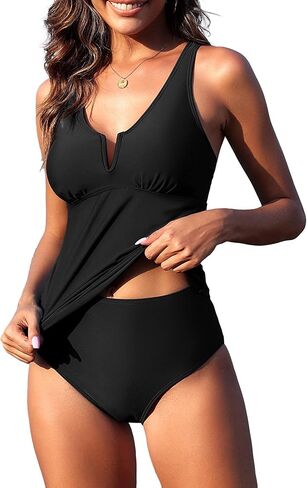 ZAFUL 2024 بِدل السباحة للنساء Tankini البطن تحكم المايوه ثوب السباحة قطعتين ملابس السباحة انقسام الرقبة لباس سباحة in Saudi Arabia