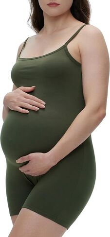 POSHDIVAH Women's Maternity Spaghetti Strap Bodysuit Shorts Pregnancy Bodycon Jumpsuit Sleeveless Tank Top Romper Shapewear in Saudi Arabia