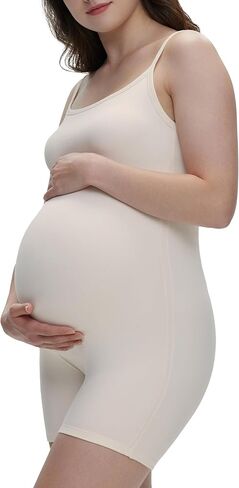 POSHDIVAH Women's Maternity Spaghetti Strap Bodysuit Shorts Pregnancy Bodycon Jumpsuit Sleeveless Tank Top Romper Shapewear in Kuwait