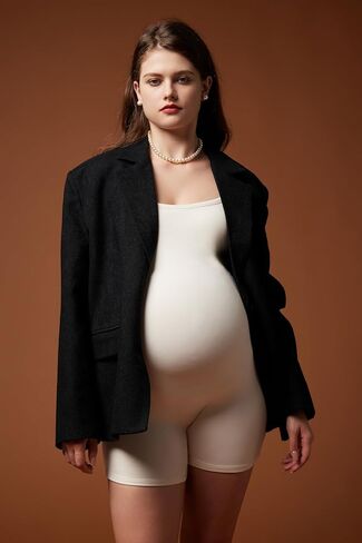 POSHDIVAH Women's Maternity Spaghetti Strap Bodysuit Shorts Pregnancy Bodycon Jumpsuit Sleeveless Tank Top Romper Shapewear in Kuwait