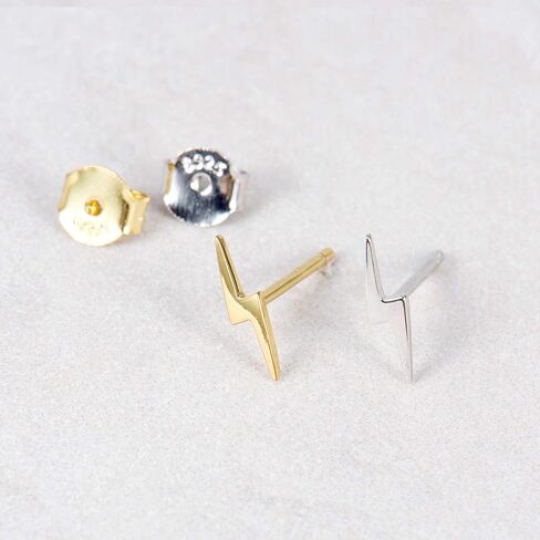 Lightning Bolt Earrings Gold in Sterling Silver 18K Plating Minimalist Small Thunder Bolt Studs in Kuwait