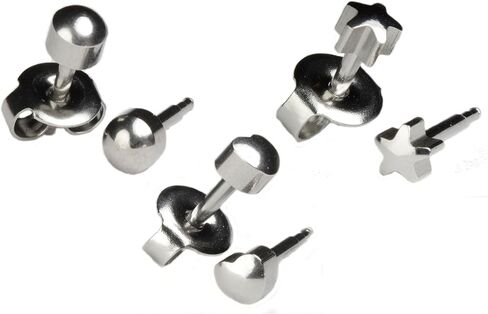 Ear Piercing Earrings Silver 3 Pairs of 4mm 16ga Thick Post Stainless Steel Shapes Studs Hypoallergenic in Saudi Arabia