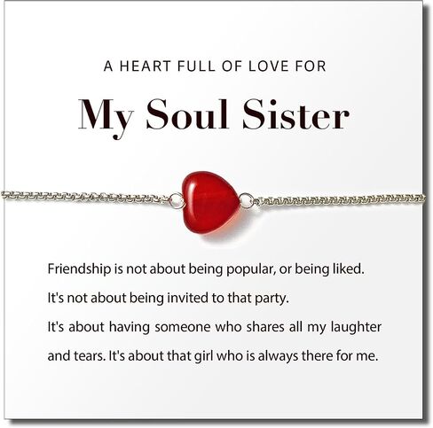 Natural Carnelian Heart Adjustable Bracelet, My Soul Sister Friendship Best Friend Birthday Gifts for Sister from Sister in Saudi Arabia