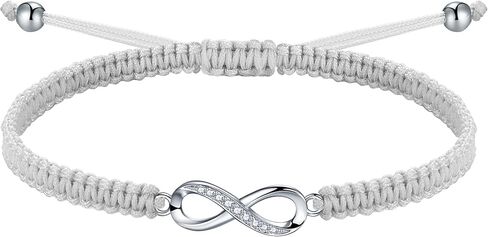 سوار J.Endéar Infinity للنساء والفتيات، أنيق من الفضة الإسترلينية عيار 925 مصنوع يدويًا بحبل مضفر قابل للتعديل سوار إنفينيتي الحب والصداقة هدية عيد ميلاد in Kuwait
