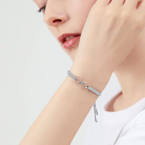 سوار J.Endéar Infinity للنساء والفتيات، أنيق من الفضة الإسترلينية عيار 925 مصنوع يدويًا بحبل مضفر قابل للتعديل سوار إنفينيتي الحب والصداقة هدية عيد ميلاد in Kuwait