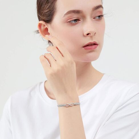 سوار J.Endéar Infinity للنساء والفتيات، أنيق من الفضة الإسترلينية عيار 925 مصنوع يدويًا بحبل مضفر قابل للتعديل سوار إنفينيتي الحب والصداقة هدية عيد ميلاد in Kuwait