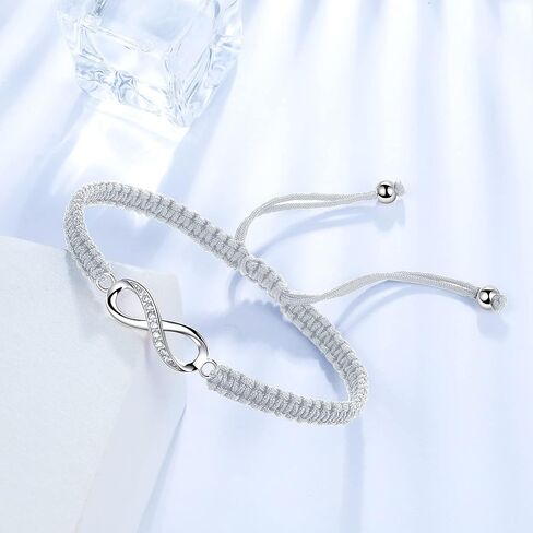 سوار J.Endéar Infinity للنساء والفتيات، أنيق من الفضة الإسترلينية عيار 925 مصنوع يدويًا بحبل مضفر قابل للتعديل سوار إنفينيتي الحب والصداقة هدية عيد ميلاد in Kuwait