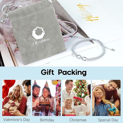 سوار J.Endéar Infinity للنساء والفتيات، أنيق من الفضة الإسترلينية عيار 925 مصنوع يدويًا بحبل مضفر قابل للتعديل سوار إنفينيتي الحب والصداقة هدية عيد ميلاد in Kuwait