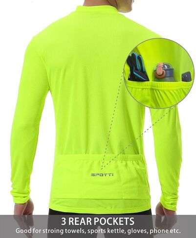 Men's Cycling Bike Jersey Long Sleeve with 3 Rear Pockets - Moisture Wicking, Breathable, Quick Dry Biking Shirt in Kuwait