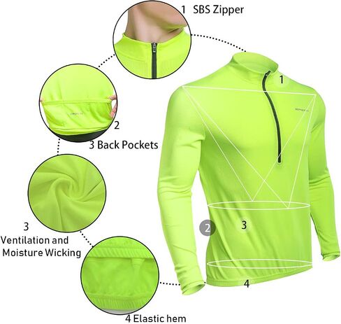 Men's Cycling Bike Jersey Long Sleeve with 3 Rear Pockets - Moisture Wicking, Breathable, Quick Dry Biking Shirt in Kuwait